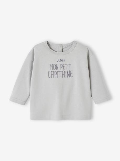 Baby Shirt MON PETIT CAPITAINE, personalisierbar - aqua+wollweiß - 2