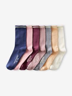 Maedchenkleidung-Unterwäsche, Socken, Strumpfhosen-Socken-7er-Pack Mädchen Socken, Glitzerstreifen BASIC Oeko-Tex