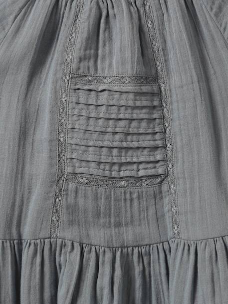 Mädchen Kleid aus Musselin CYRILLUS - grau+mandelgrün - 3