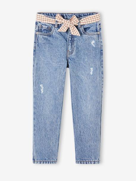 Mädchen Straight-Fit-Jeans mit Stoffgürtel WATERLESS - blue stone - 1