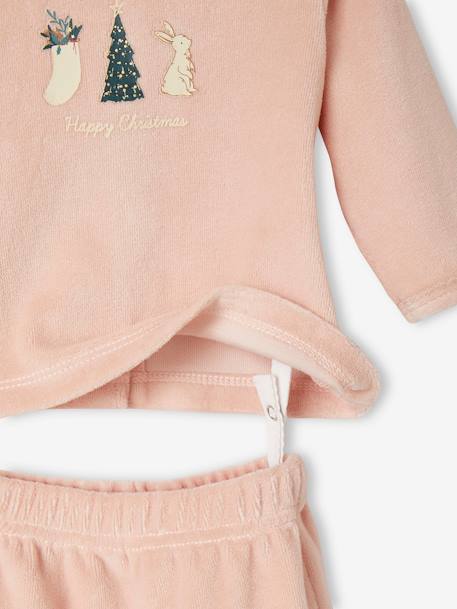 Weihnachtlicher Baby Samt-Schlafanzug Oeko-Tex - pudrig rosa - 5