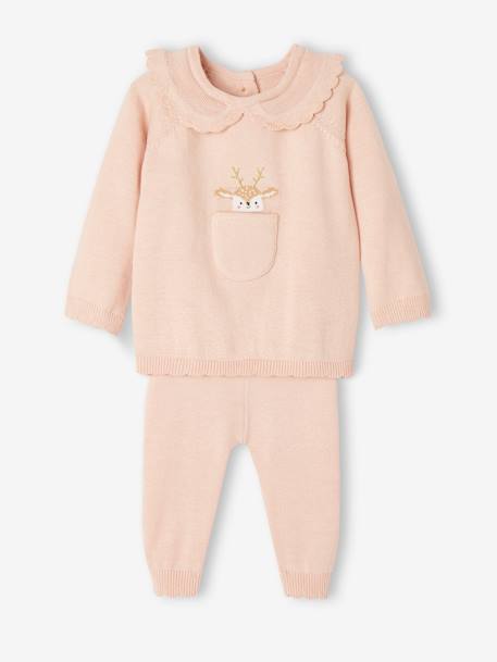 Baby Weihnachts-Set: Pullover & Hose Oeko-Tex - pudrig rosa - 1