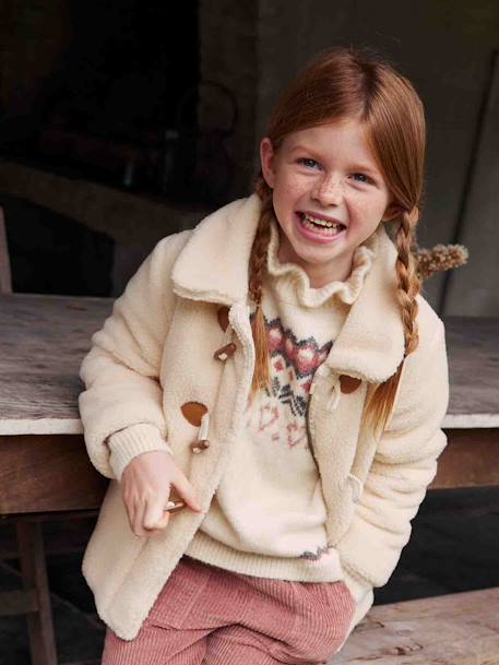 Mädchen Teddyfleece-Mantel mit Knebelverschluss, Wattierung Recycling-Polyester - wollweiß - 1