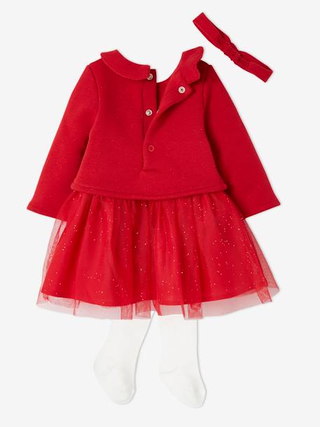 Weihnachtliches Baby-Set: Kleid, Haarband & Strumpfhose - rot - 4