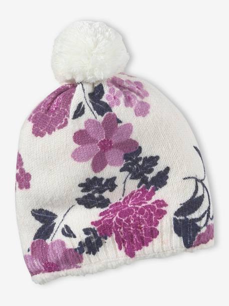 Mädchen Mütze mit Blumenprint - rosa bedruckt - 1