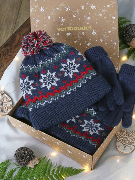 Jungen Weihnachts-Geschenkset: Mütze, Handschuhe & Rundschal - marine - 1