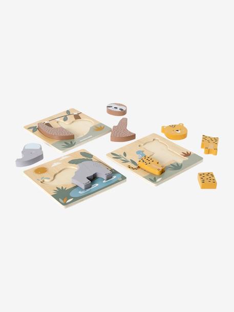 3er-Set Baby Puzzles TANSANIA aus Holz FSC® - gelb - 3