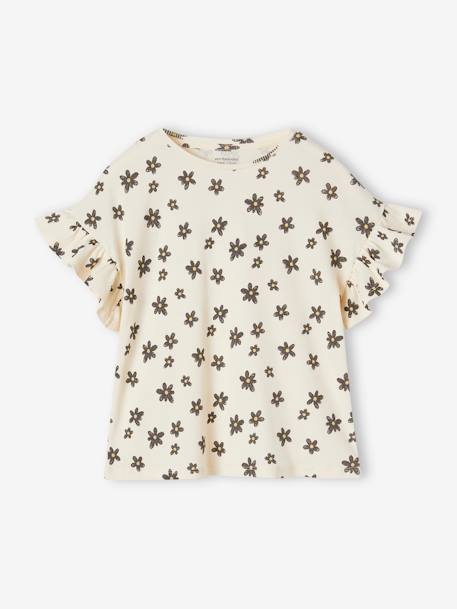 Geripptes Mädchen T-Shirt mit Recycling-Baumwolle - beige+weiß bedruckt - 4