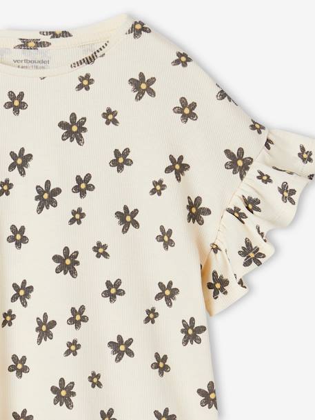 Geripptes Mädchen T-Shirt mit Recycling-Baumwolle - beige+weiß bedruckt - 6