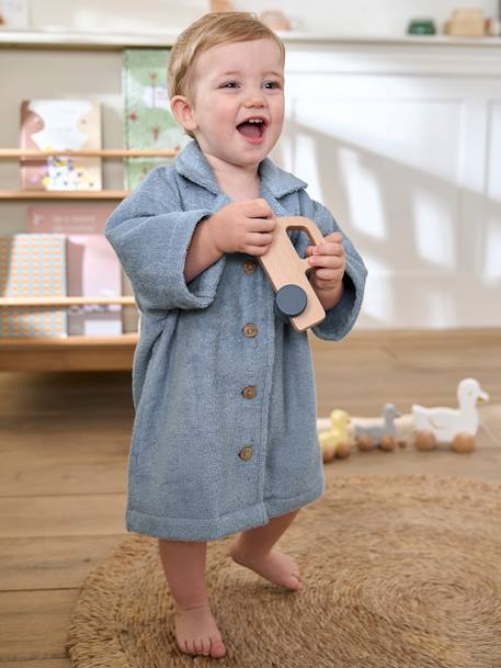 Baby Bademantel mit Recycling-Baumwolle, personalisierbar - beige+blau+ziegel - 5