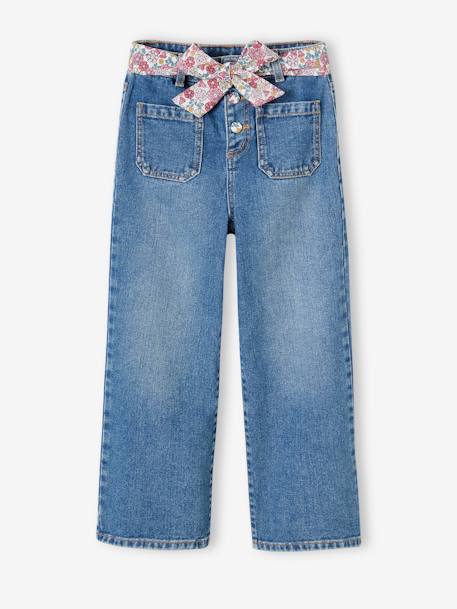 Mädchen Loose-fit-Jeans mit Stoffgürtel - blue stone - 3