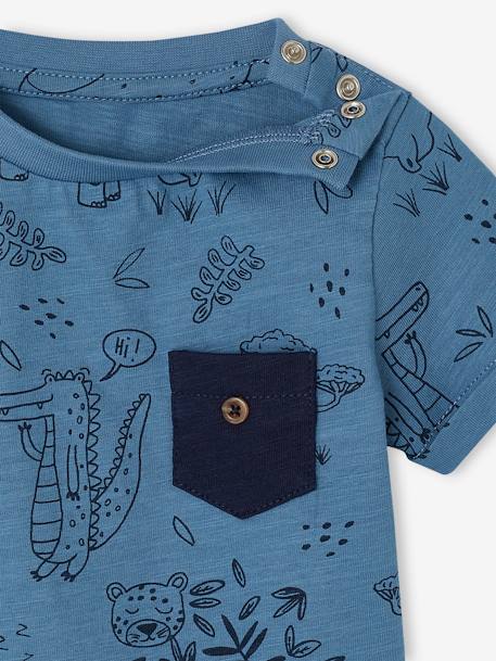 Baby T-Shirt mit Dschungelprint Oeko-Tex - blau+wollweiß - 2