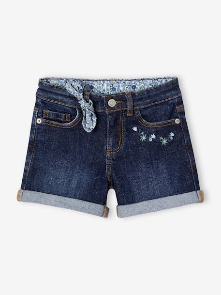 Bestickte Mädchen Jeans-Shorts Oeko-Tex - blue stone+dark blue+double stone - 5