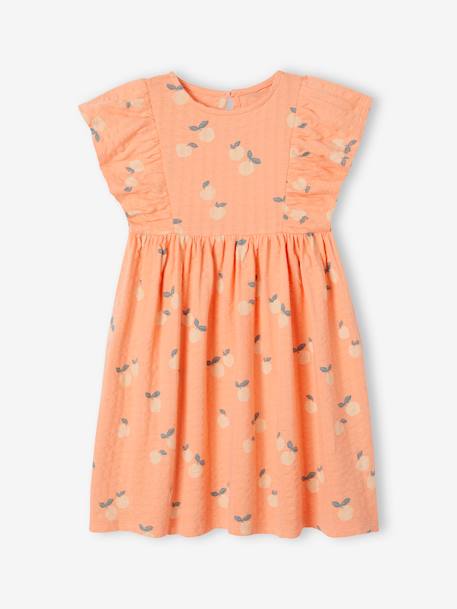 Mädchen Kleid mit Reliefstruktur Oeko-Tex - bonbon rosa+mandarine+wollweiß - 4