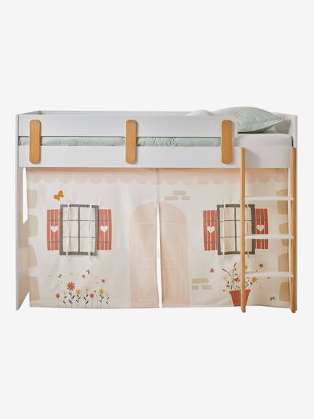 Kinderzimmer Bettvorhang Cottage für Hochbett EVEREST - weiß bedruckt - 1