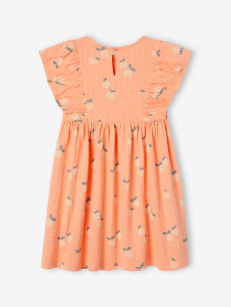 Mädchen Kleid mit Reliefstruktur Oeko-Tex - bonbon rosa+mandarine+wollweiß - 5