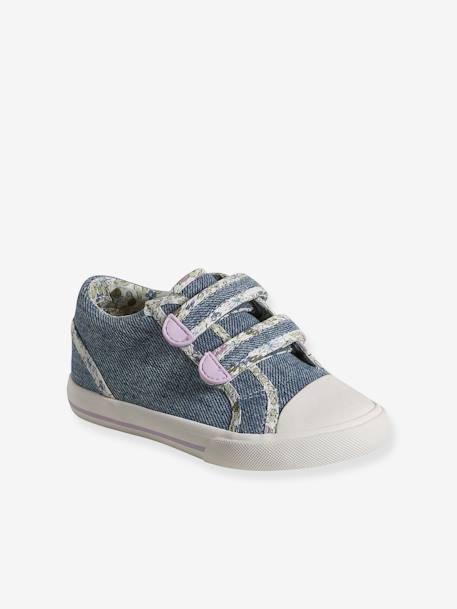 Mädchen Klett-Sneakers, Anziehtrick - hellblau+jeansblau+rosa bedruckt+weiß/gelb geblümt - 8