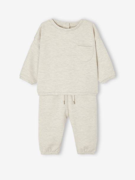 Baby-Set: Sweatshirt & Hose, personalisierbar Oeko-Tex - beige meliert+blush - 1