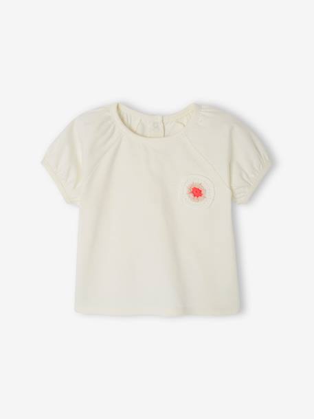 Baby T-Shirt mit Häkelblume Oeko-Tex - wollweiß - 1