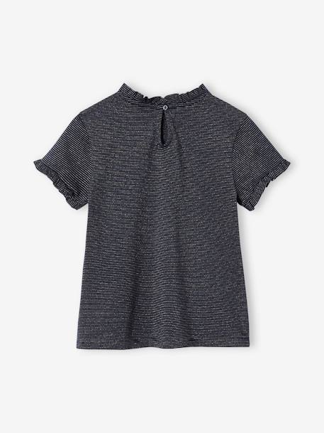 Mädchen T-Shirt mit Glanzstreifen, personalisierbar - marine+wollweiß - 3