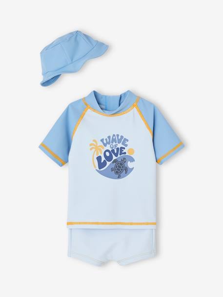 Jungen Baby-Set mit UV-Schutz: Shirt, Badehose & Sonnenhut Oeko-Tex - aquamarine - 1