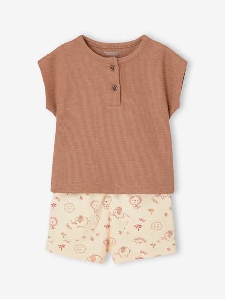 Baby-Set: Henley-Shirt & Shorts, personalisierbar Oeko-Tex - mokka - 1