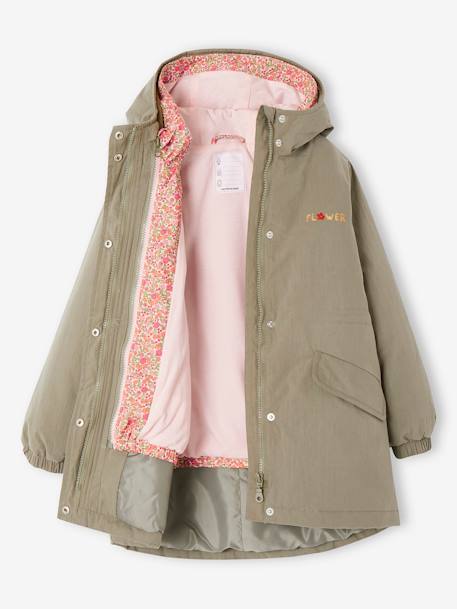 Mädchen 3-in-1-Jacke mit Recycling-Polyester - khaki+rosa - 1