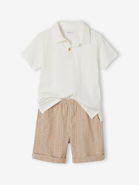 Festliches Jungen-Set: Poloshirt & Shorts - weiß gestreift - 1