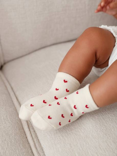 3er-Pack Mädchen Baby Socken mit Herzen Oeko-Tex - wollweiß - 4