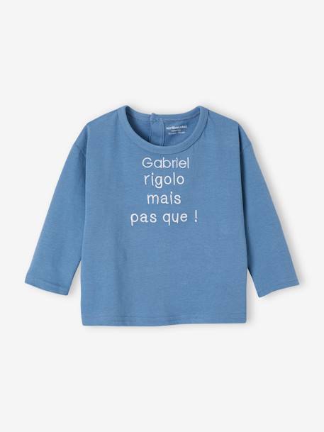 Baby Shirt aus Bio-Baumwolle mit Message, personalisierbar - blau+wollweiß - 5