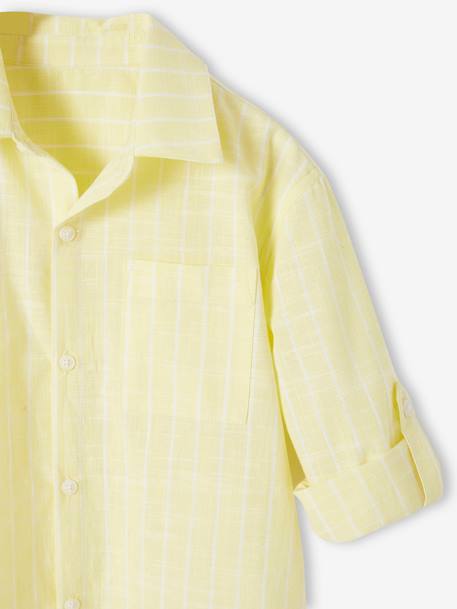 Jungen Hemd mit Streifen, Leinenlook - pastellgelb - 6