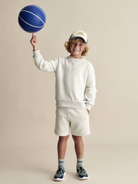 Jungen Sport-Set: Sweatshirt & Shorts, personalisierbar Oeko-Tex - aqua+weiß meliert - 7