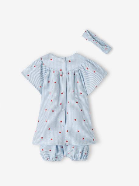 Baby-Set aus Seersucker: Kleid, Shorts & Haarband - blau gestreift - 6