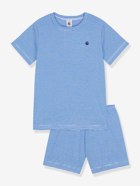 Kurzer Jungen Schlafanzug PETIT BATEAU, Ringelstreifen - blau - 1