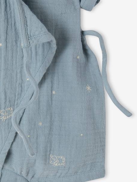 Kurzer Baby Schlafanzug, personalisierbar Oeko-Tex - graublau+wollweiß - 4