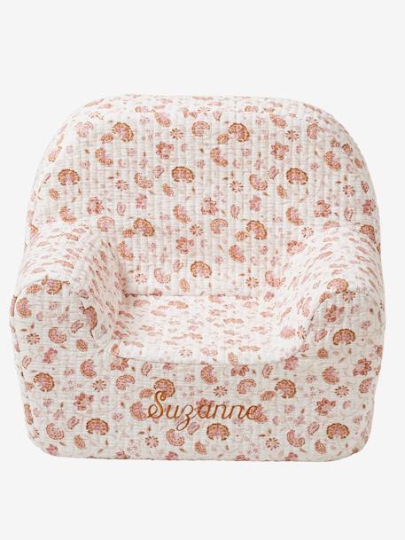 Kinder Sessel FOLKLORE BLUMEN mit Musselinbezug, personalisierbar - rosa bedruckt - 2