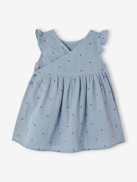 Baby-Set aus Musselin: Kleid & Sonnenhut - blau chambray - 4