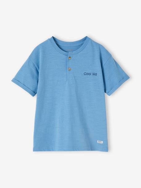 Jungen Henley-Shirt mit Recycling-Baumwolle BASIC, personalisierbar - azurblau+wollweiß - 2