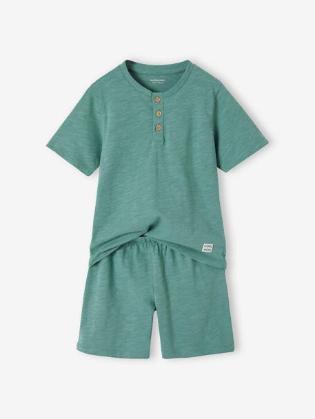 Kurzer Jungen Schlafanzug aus Slub-Jersey, personalisierbar Oeko-Tex - smaragdgrün - 1
