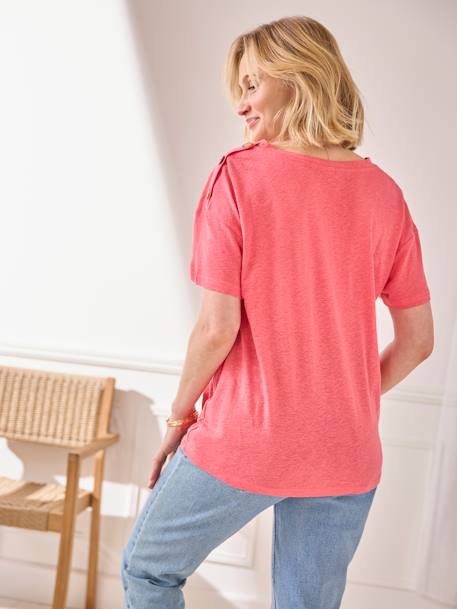 Umstands-Shirt mit V-Ausschnitt, Leinen/Viskose - rosa+wollweiß - 3