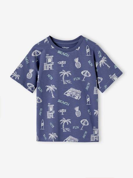 Jungen T-Shirt mit Recycling-Baumwolle - grün bedruckt+schieferblau+weiß bedruckt - 4