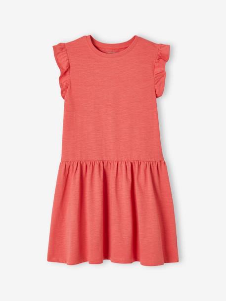 Mädchen Kleid mit Volantärmeln Basic Oeko-Tex - aqua+malve+rot - 10