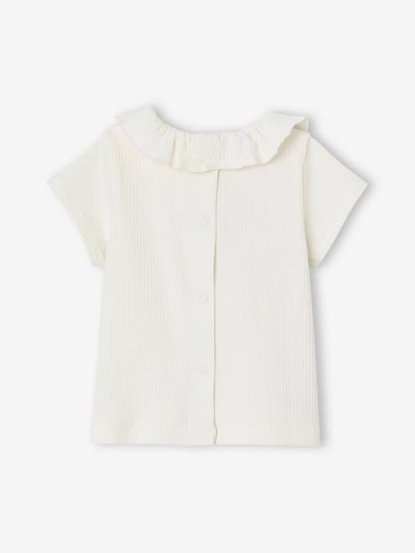 Mädchen Baby T-Shirt mit Zierkragen Oeko-Tex - wollweiß - 4