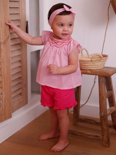 Mädchen Baby-Set: Bluse, Shorts & Haarband - rosa - 2