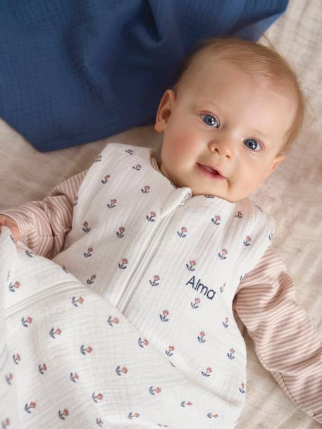 Baby Sommerschlafsack INDIEN BLUME personalisierbar Oeko-Tex - weiß bedruckt - 3