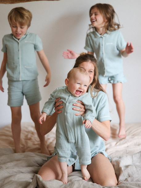 Capsule Bonne nuit: Baby Schlafanzug aus Musselin, personalisierbar - salbeigrün - 3